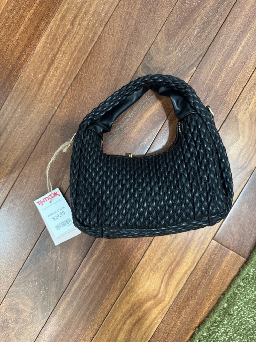 Woven Handle Mini Shoulder Bag in Black